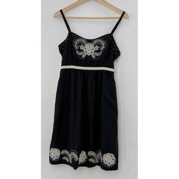 Moulinette Soeurs Anthropologie Black White Embroidered Mini Dress Boho Sz 4‎ - Picture 1 of 13